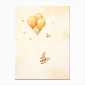 Baby Butterfly Flying With Ballons, Watercolour Nursery Art 2 Canvas Print