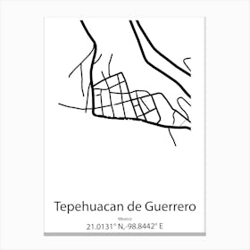 Tepehuacan De Guerrero,Mexico Minimalist Map Canvas Print