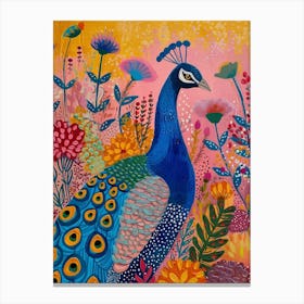 Colourful Peacock In The Wild Painting 2 Canvas Print
