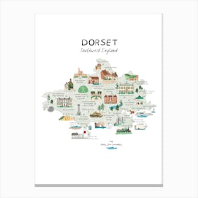 Dorset Southwest England Map Canvas Print