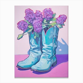 A Painting Of Cowboy Boots With Purple Lilac Flowers, Fauvist Style, Still Life 1 Canvas Print