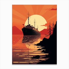 Titanic Ship At Sunset Sea Minimalist Illustration 1 Canvas Print