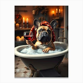 French Bulldog In The Bath Canvas Print