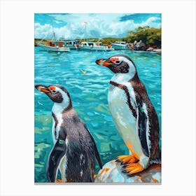 Galapagos Penguin Paradise Harbor Colour Block Painting 1 Canvas Print