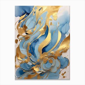 Gold And Blue Abstract Painting Canvas Print