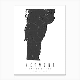 Vermont Mono Black And White Modern Minimal Street Map Canvas Print