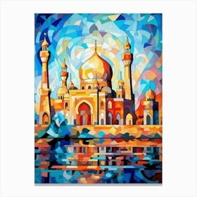 Taj Mahal at Night, Modern Abstract Vibrant Painting in Cubism Style Canvas Print