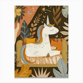 Unicorn On A Sofa Mustard Muted Pastels 1 Canvas Print