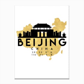Beijing China Silhouette City Skyline Map Canvas Print