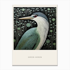 Ohara Koson Inspired Bird Painting Green Heron 1 Poster Canvas Print
