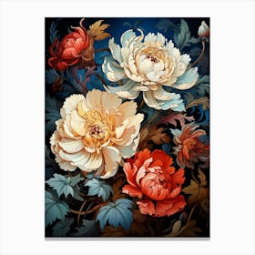 Peonies On A Black Background 3 Canvas Print