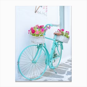 Turquoise Bike In Paros Canvas Print