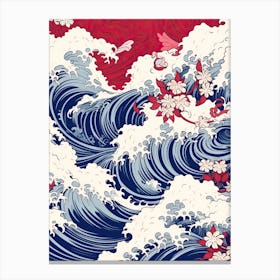 Great Wave With Lily Flower Drawing In The Style Of Ukiyo E 4 Canvas Print