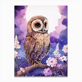 Watercolor Owl On A Branch Canvas Print