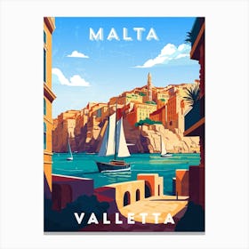 Malta, Valletta — Retro travel minimalist poster 6 Canvas Print