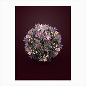 Vintage Large Purple Chilian Evening Primrose Floral Wreath on Wine Red Canvas Print