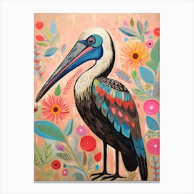 Pink Scandi Brown Pelican 3 Canvas Print