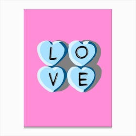 Love Heart Letters Blue Canvas Print