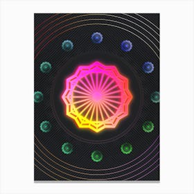 Neon Geometric Glyph in Pink and Yellow Circle Array on Black n.0181 Canvas Print