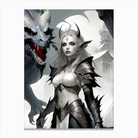 Dragonborn Black And White Painting (31) Canvas Print