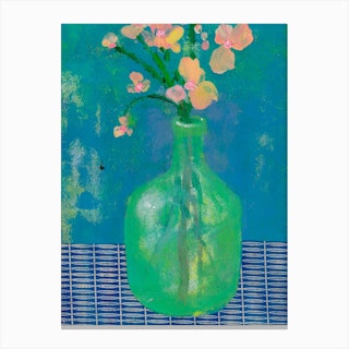 Bouquet Of Wild Flowers In A Green Bottle Canvas Print