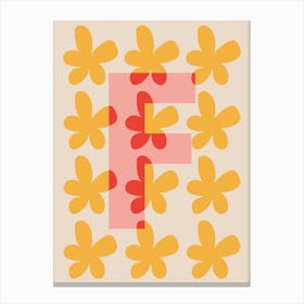 Alphabet Flower Letter F Print - Pink, Yellow, Red Canvas Print