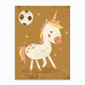 Unicorn Playing Football Muted Pastel 1 Canvas Print