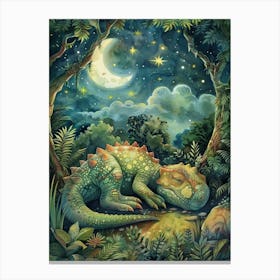 Dinosaur Sleeping Under The Stars Watercolour Storybook Painting 2 Canvas Print