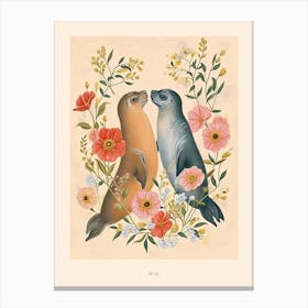Folksy Floral Animal Drawing Seal 1 Poster Canvas Print