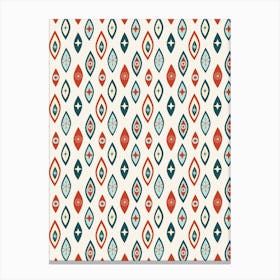 Atomic Age Mcm Abstract Shapes And Stars Pattern Red, Aqua, Dark Teal Canvas Print