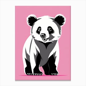Playful Bear Cub On Solid pink Background, modern animal art, baby bear 1 Canvas Print