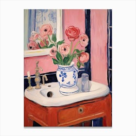 Bathroom Vanity Painting With A Ranunculus Bouquet 3 Canvas Print