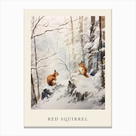 Winter Watercolour Red Squirrel 2 Poster Canvas Print