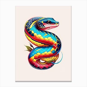 Diamondback Water Snake Tattoo Style Canvas Print