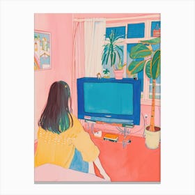 Girl Watching Tv Lo Fi Kawaii Illustration 2 Canvas Print