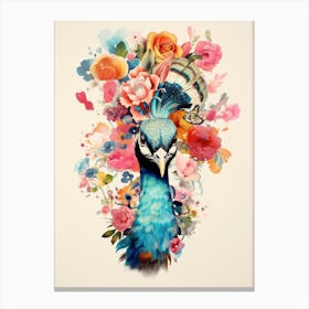 Bird With A Flower Crown Peacock 2 Canvas Print