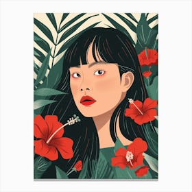 Asian Girl With Flowers 4 Canvas Print