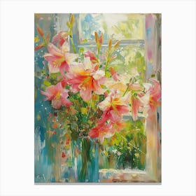 Amayllis Flowers On A Cottage Window 1 Canvas Print