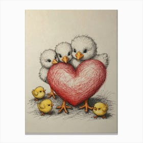 Chickens In A Heart Canvas Print