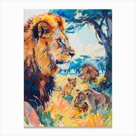 Masai Lion Interaction With Other Wildlife Fauvist Painting 2 Canvas Print