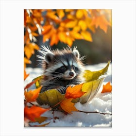 Raccoon In A Leaf Canvas Print