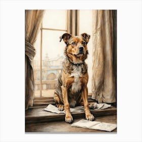 Dog Sitting By The Window Canvas Print