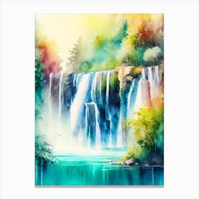 Plitvice Waterfalls, Croatia Water Colour  (1) Canvas Print