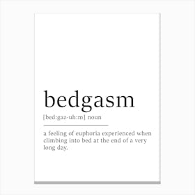 Bedgasm Definition Poster - Dictionary Canvas Print