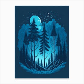 A Fantasy Forest At Night In Blue Theme 6 Canvas Print
