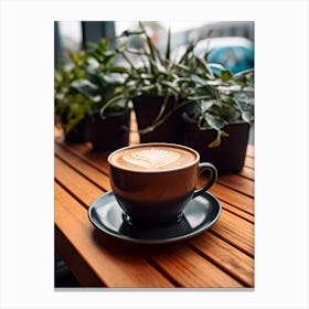 Coffee Cup On A Wooden Table Canvas Print