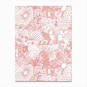 Hawaiian Toile Polynesian Hula Dance Tropical Landscape Light Pink White Canvas Print