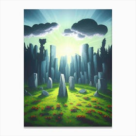 Standing Stones Stonehenge Circle Of Stones Mystical Magical Fantasy Magic Cover Art Storm Mysterious Stone Circle Monuments Historical Dream Landscape Outdoors Flowers Canvas Print