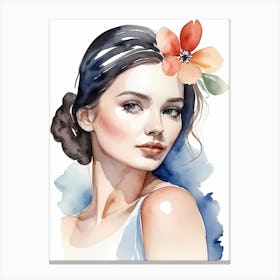 Floral Woman Portrait Watercolor Painting (20) Canvas Print