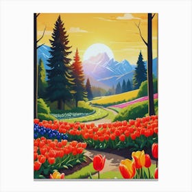 Landscape With Tulips Canvas Print